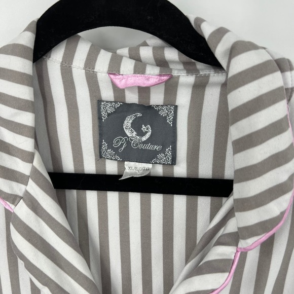 PJ Couture White Gray Striped Pink Lace Short Sleeve Set Light Women's XL READ - Picture 9 of 10
